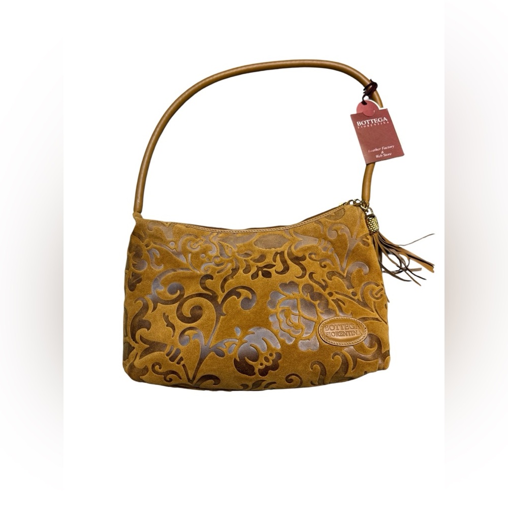 👜 NWT Bottega‎ Fiorentina Tan Suede Embossed Shoulder Bag Tassel OS 👜